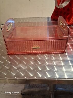 T.J.Maxx Pink Acrylic Vanity Tray with Drawer and Gold Accents